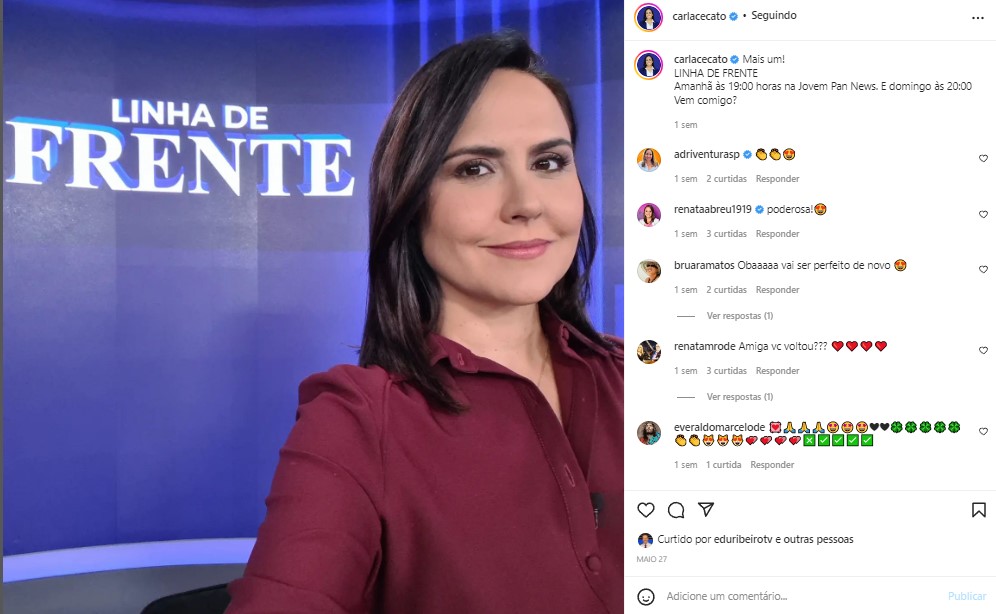 Carla Cecato tem feito participações na Jovem Pan News