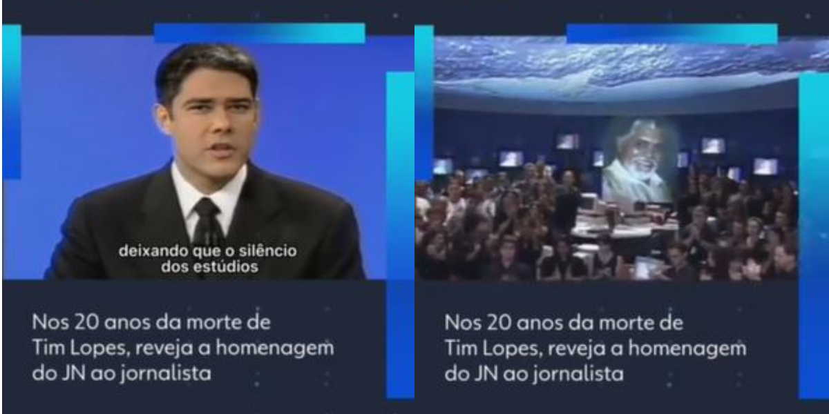 Homenagem de William Bonner a Tim Lopes no "Jornal Nacional", em 2002 (Foto: Reprodução/TV Globo/Instagram)