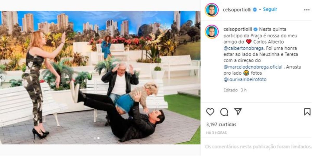 Celso Portiolli se divertiu em gravação de "A Praça é Nossa" (Foto: Reprodução/Instagram)