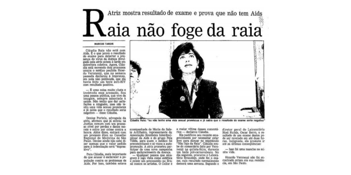 Claudia Raia negou que tinha AIDS em 1992 (Foto: Reprodução/O Globo)