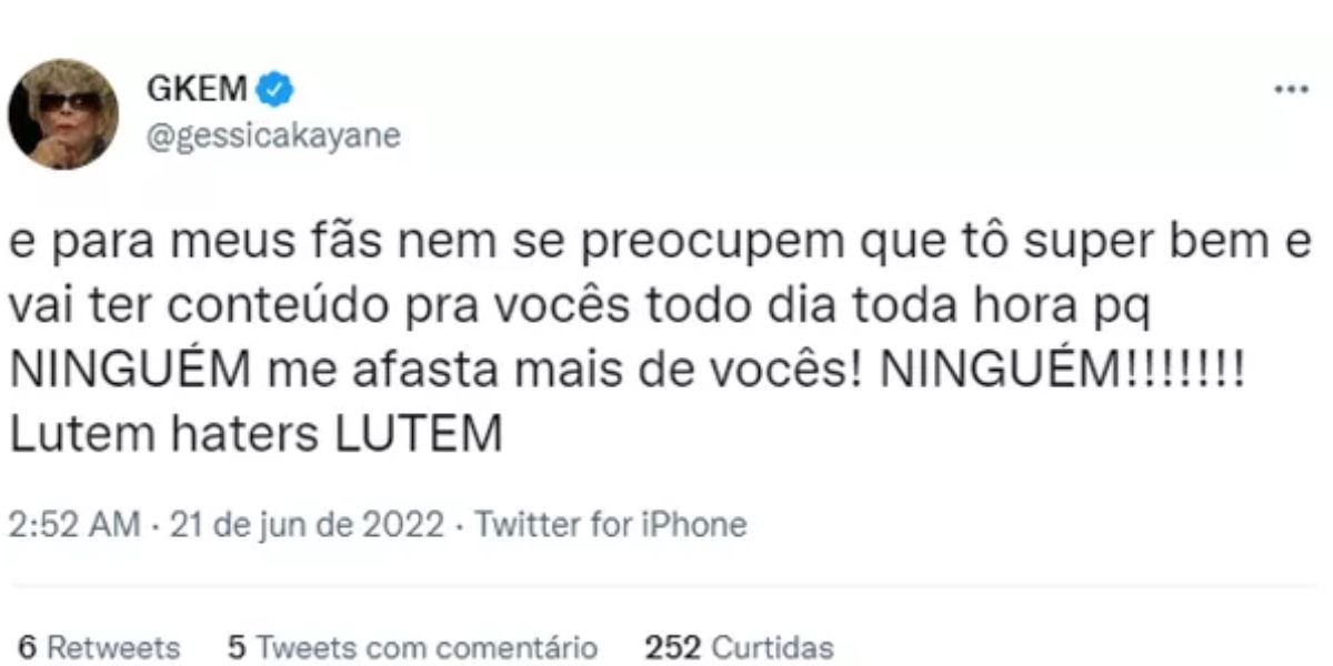 Gkay faz desabafo no twitter sobre os críticos de plantão - Foto: Reprodução Twitter