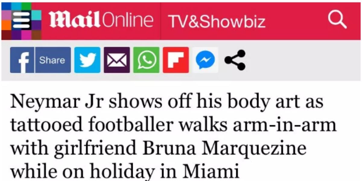 Neymar: Daily Mail confundiu Bruna Biancardi com Bruna Marquezine (Foto: Reprodução / Daily Mail)