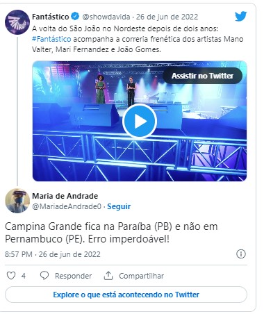 Erro no Fantástico causou indgnação de alguns internautas no Twitter