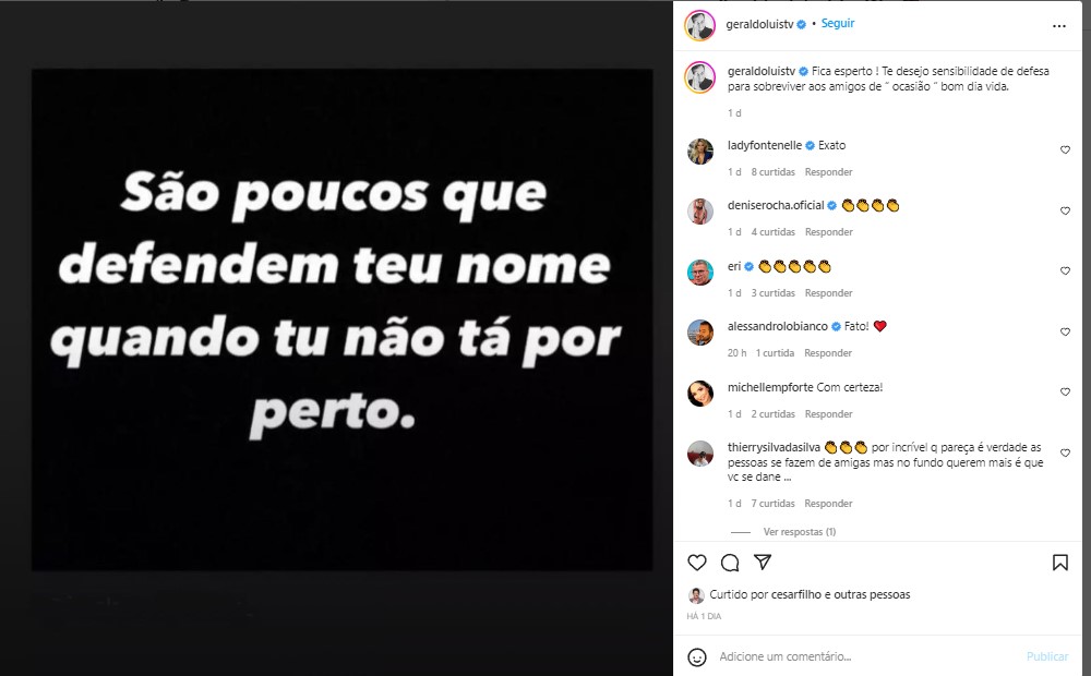 Geraldo Luís teria deixado indireta sobre falsas amizades nas redes sociais