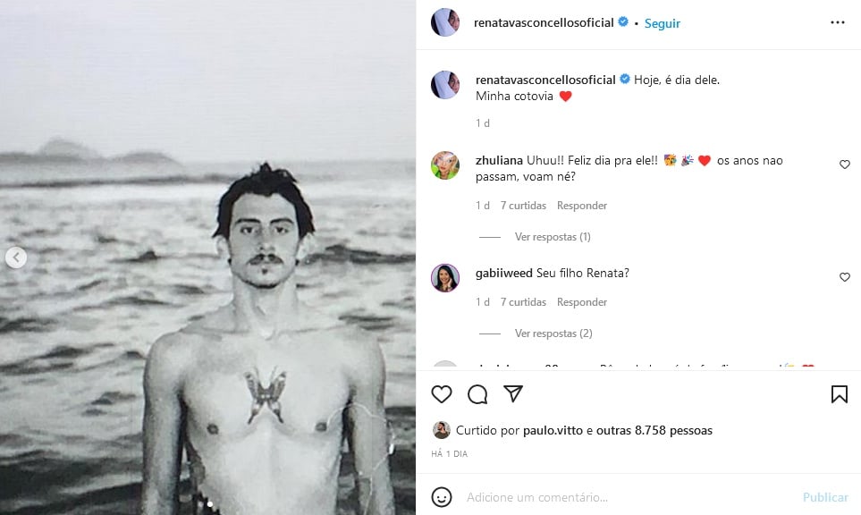 Publicação de Renata Vasconcellos com foto do seu filho (Imagem: Reprodução)