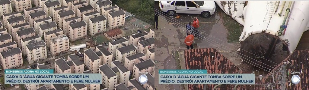 Gravação mostrou imagens do desabamento de caixa d'água no Rio de Janeiro