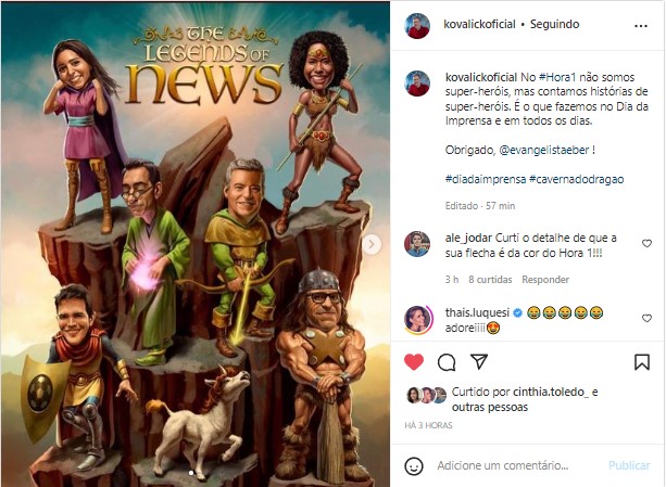 Roberto Kovalick compartilhou a arte feita em homenagem aos jornalistas da Globo