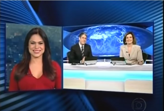 Rosana Jatobá ao lado de Fátima Bernardes e William Bonner no Jornal Nacional