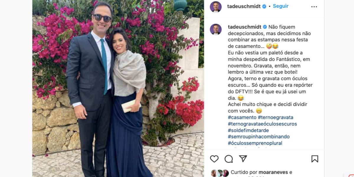 Tadeu Schmidt assume com quem é casado