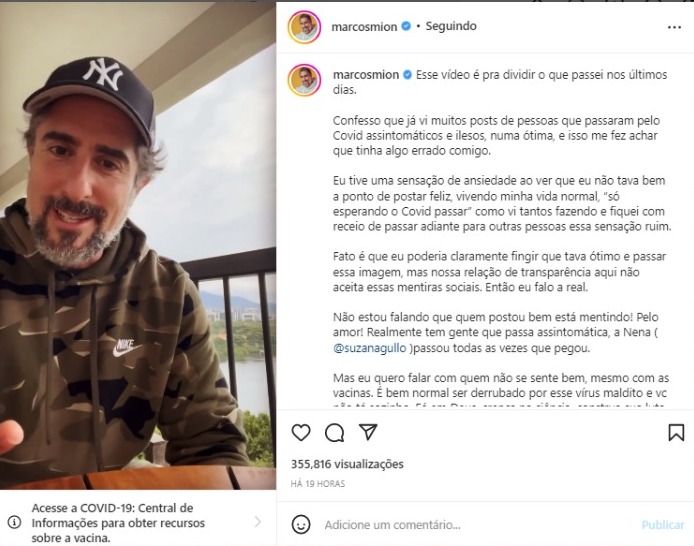 Marcos Mion publicou um desabafo sobre a Covid-19 no Instagram (Foto: Reprodução)