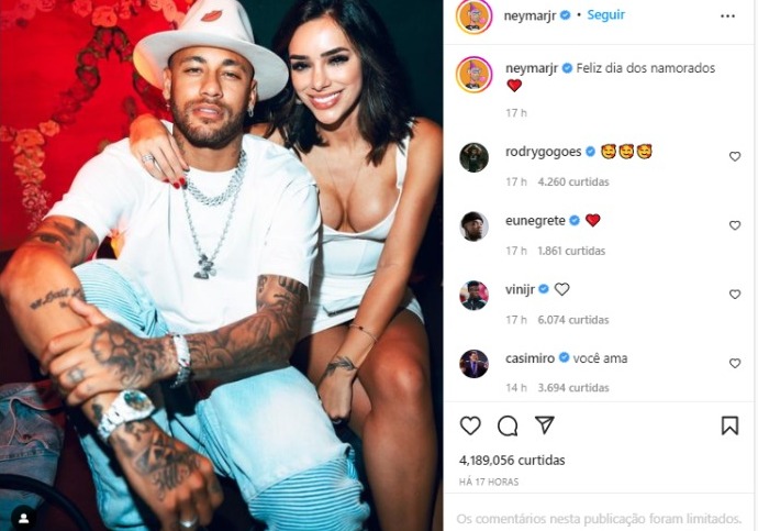 Post de Neymar no Dia dos Namorados (Foto: Reprodução/Instagram)