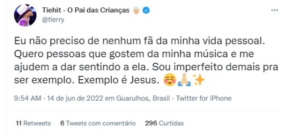 Post de Tierry nas redes sociais (Foto: Reprodução/Twitter)