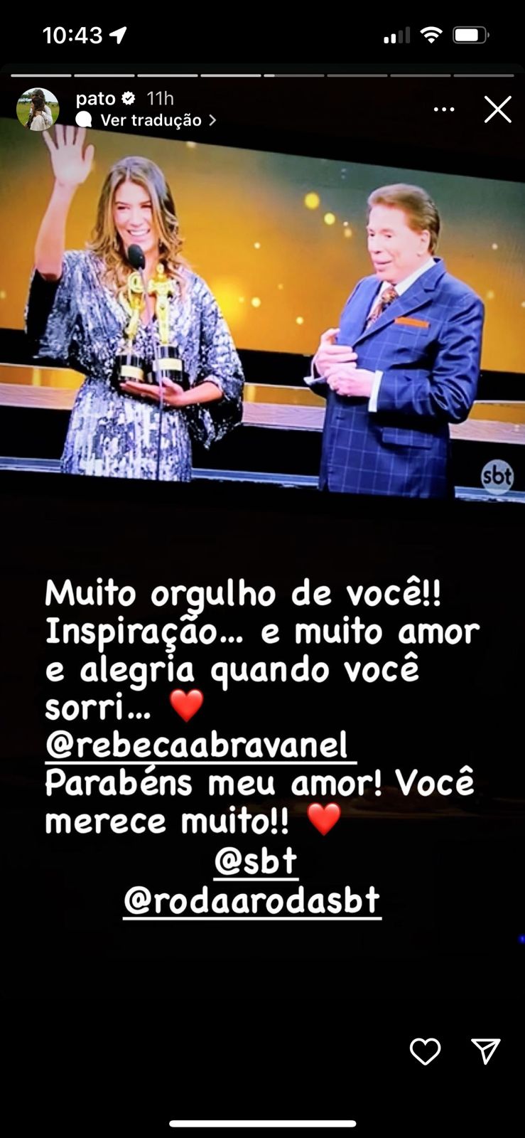 De acordo com jogador, apresentadora é uma grande inspiração 