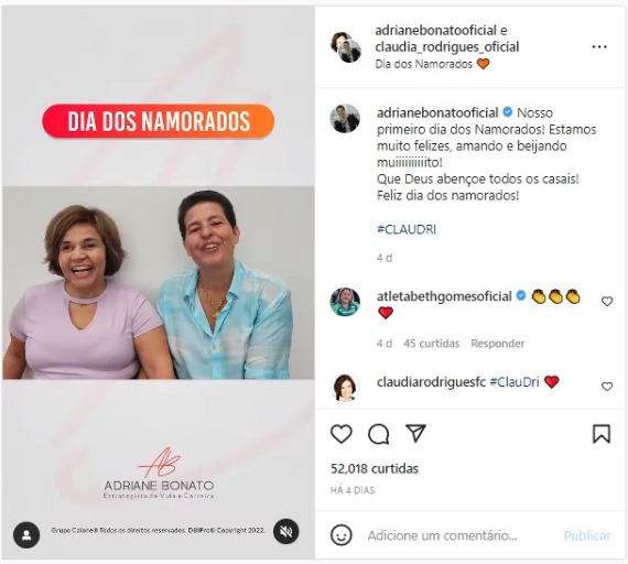 Vídeo de Dia dos Namorados publicado por Claudia Rodrigues e Adriane Bonato (Foto: Reprodução/Instagram)
