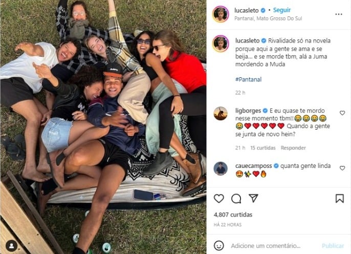 Clique publicado por Lucas Leto celebrando o encerramento das gravações no Pantanal (Foto: Reprodução/Instagram)