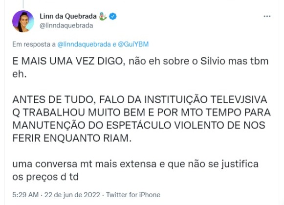 Linn da Quebrada detona Silvio Santos (Foto: Reprodução/Twitter)