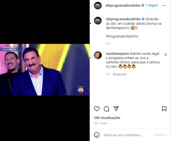 Rationho brinca com Milene Pavorô ao vivo (Foto: Reprodução/Instagram)