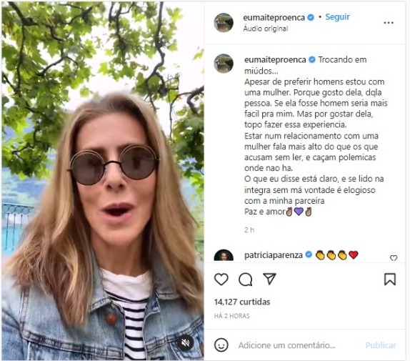 Maitê Proença se justifica em vídeo nas redes sociais (Foto: Reprodução/Instagram)