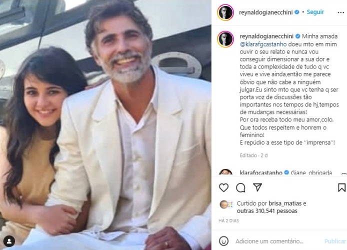 Reynaldo Gianecchini presta apoio à Klara Castanho (Foto: Reprodução/Instagram)