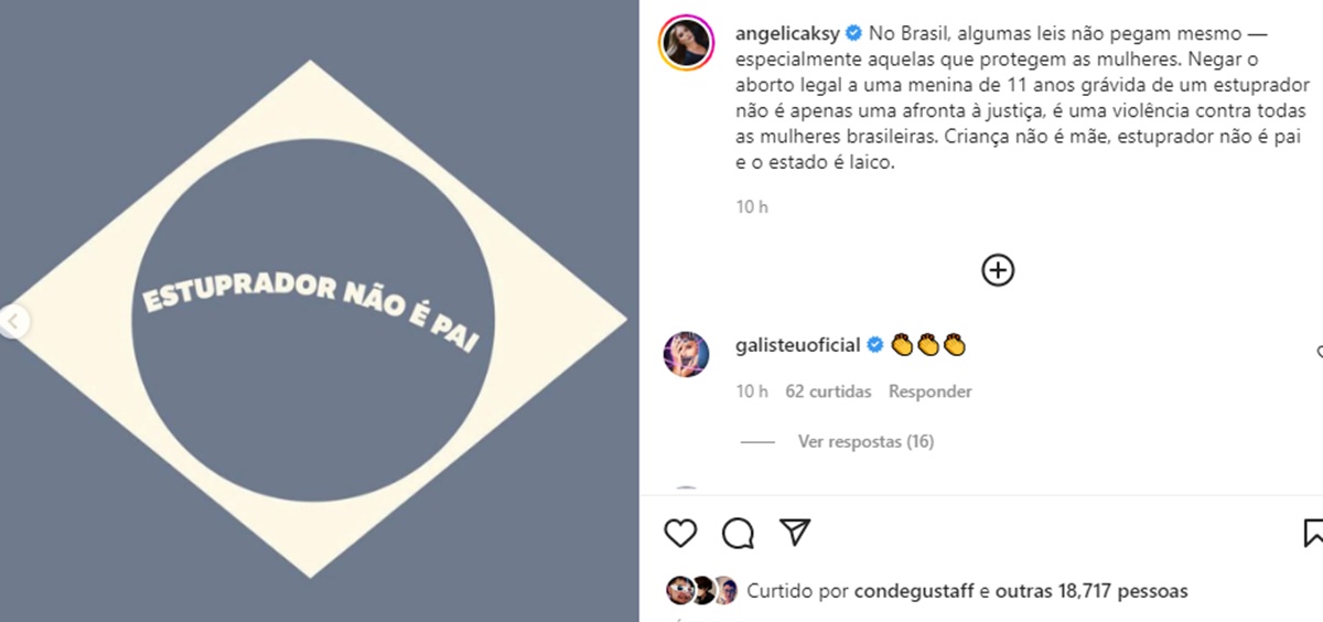 Angélica protesta em suas redes sociais 