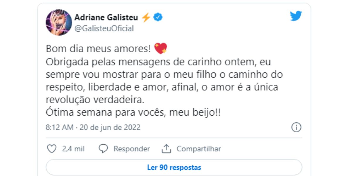 Adriane Galisteu é elogiada após levar seu filho à 26ª Parada do Orgulho LGBTQIAP+ - Reprodução Twitter