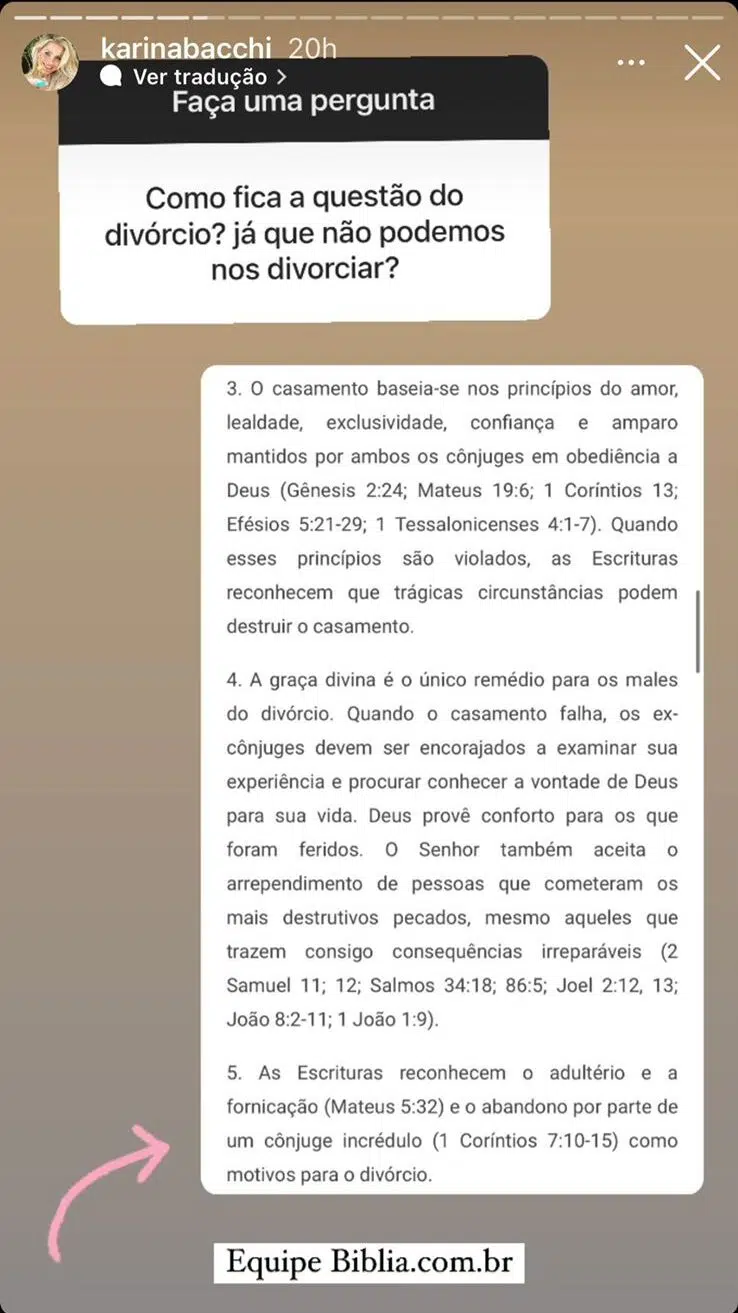 Post de Karina Bacchi sobre o divórcio de Amaury Nunes (Foto: Reprodução/Instagram)