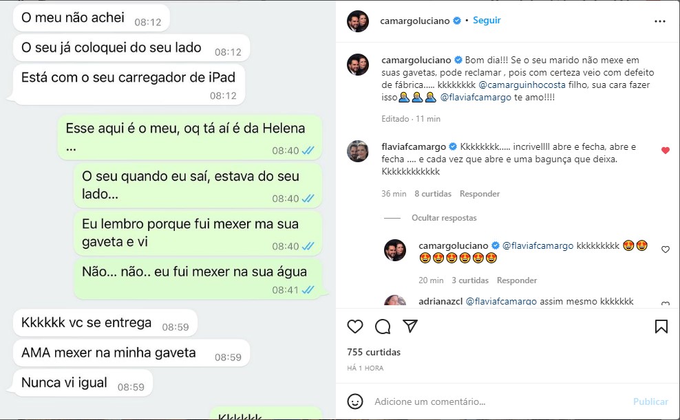 Luciano Camargo expõe o que fez com a esposa - Foto: Reprodução