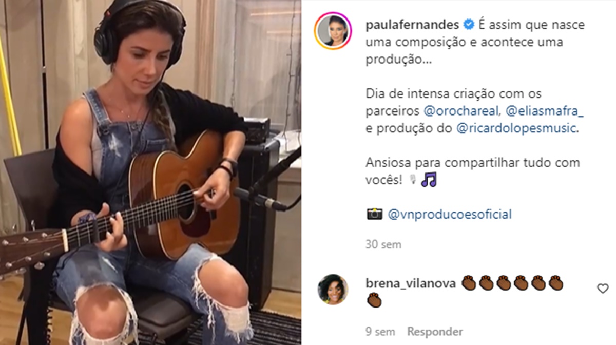 Paula Fernandes compondo suas canções e mostrando ao público nascimento de 'novo filho