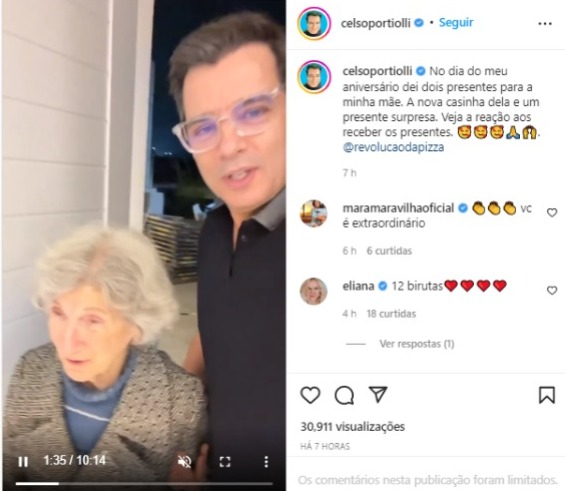 Vídeo publicado por Celso Portiolli presenteando a mãe com casa nova (Foto: Reprodução/Instagram)