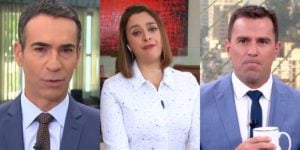 César Tralli, Catia Fonseca e Rodrigo Bocardi (Montagem: TV Foco)