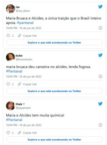 Público repercutiu cena de Maria Bruaca (Isabel Teixeira) com Alcides (Juliano Cazarré) em Pantanal (Foto: Reprodução / Twitter)