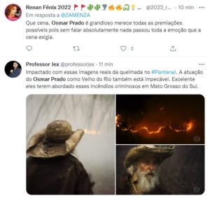 Público ovacionou atuação de Osmar Prado em Pantanal (Foto: Reprodução / Twitter)