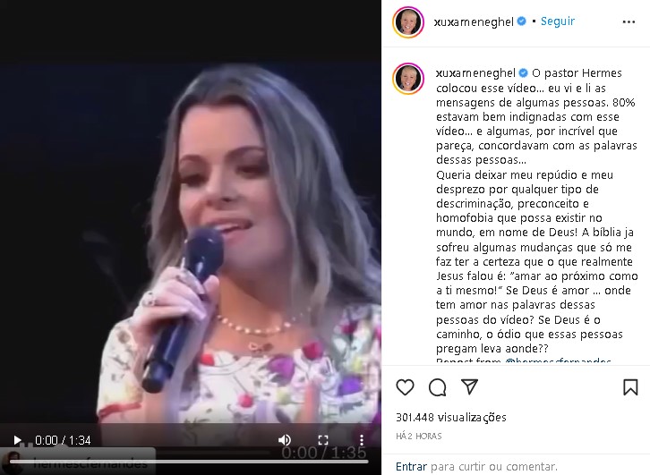 Xuxa Meneghel mostrou sua revolta com os dicursos de ódio (Foto: Reprodução/ Instagram)