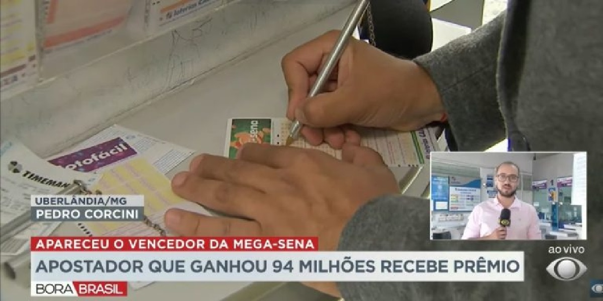 Repórter Pedro fala sobre o prêmio de 94 milhões de reais (Foto: Reprodução)