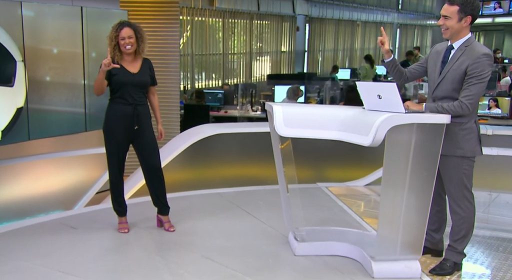 César Tralli e Karine Alves no Jornal Hoje