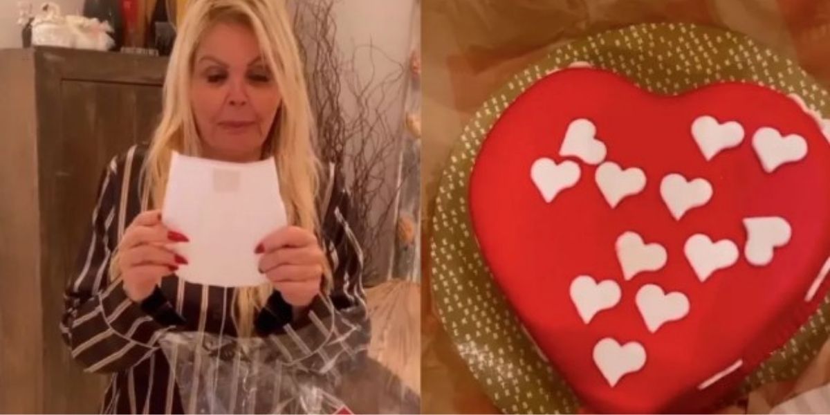 Monique Evans se emociona ao ganhar cesta de presentes e bolo de aniversário de Bárbara Evans - Foto: Reprodução Instagram