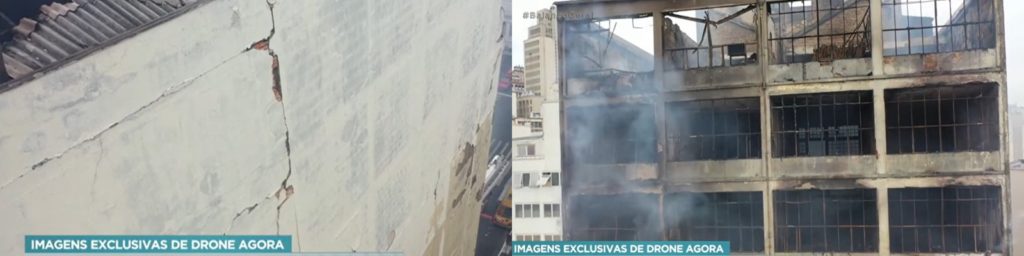 Record mostrou o estado do prédio que está sendo atigindo por incêndio desde o último domingo na capital paulista