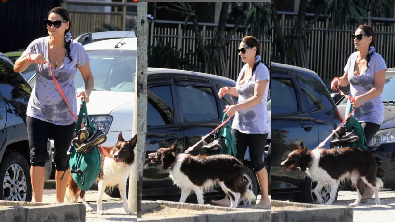 Magda Cotrofe passeando com seu cachorro (Foto: Reprodução/Montagem)