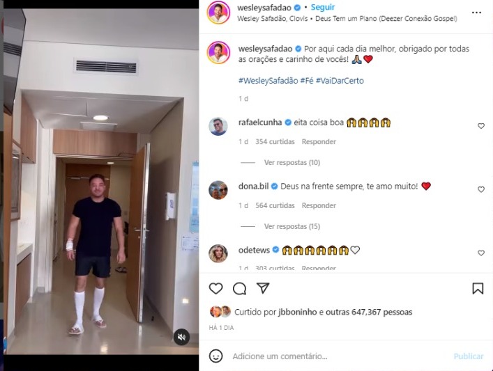 Wesley Safadão segue em tratamento para hérnia de disco (Foto: Reprodução/Instagram)