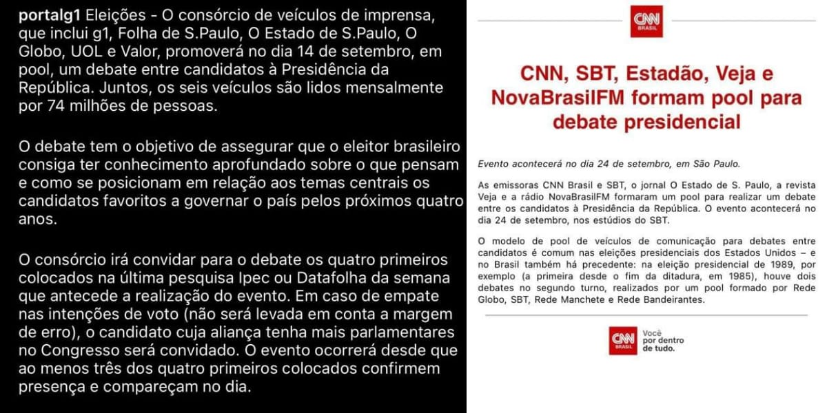 Comunicado do G1 e CNN (Reprodução: Montagem TV Foco)