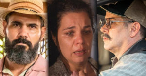 É que Bruaca (Isabel Teixeira) ficará em pânico ao ver Alcides (Juliano Cazarré) se trancar com Tenório (Murilo Benício) em Pantanal (Foto: Reprodução / Globo)