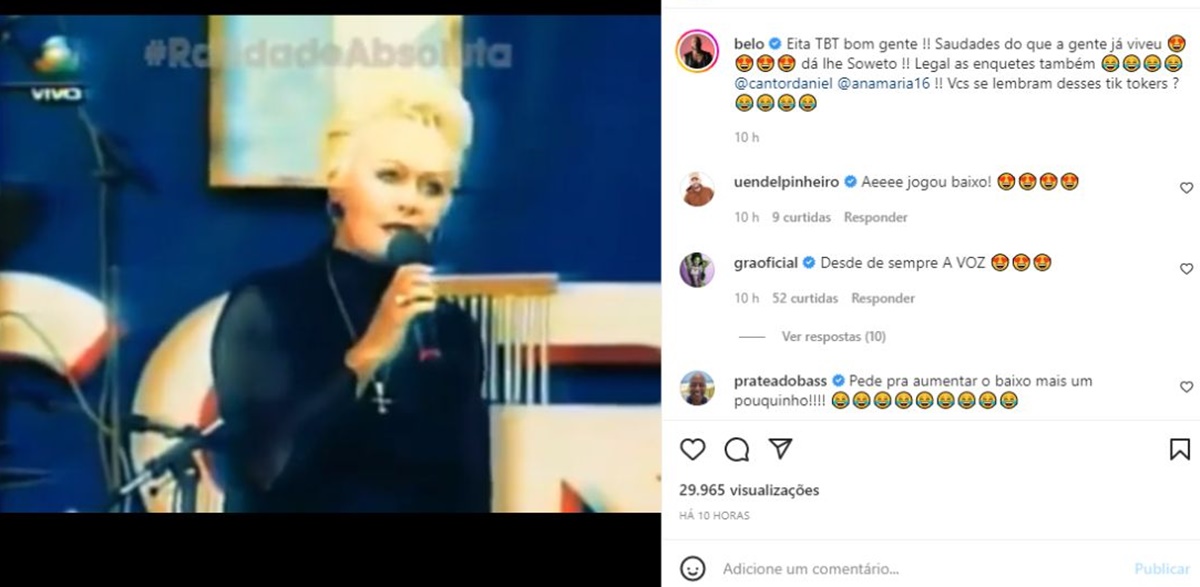 Ana Maria Braga apresenta Belo e o grupo Soweto, em vídeo compartilhado nas redes sociais 