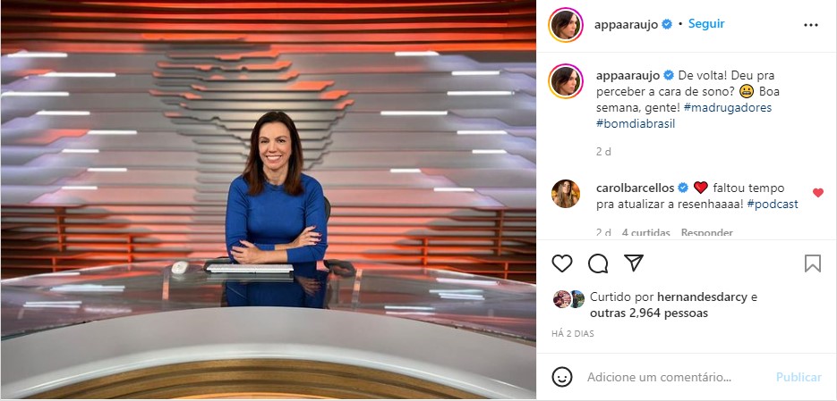 Ana paula Araújo anuncia volta a Globo e recebe recado de jornalista - Foto: Reprodução