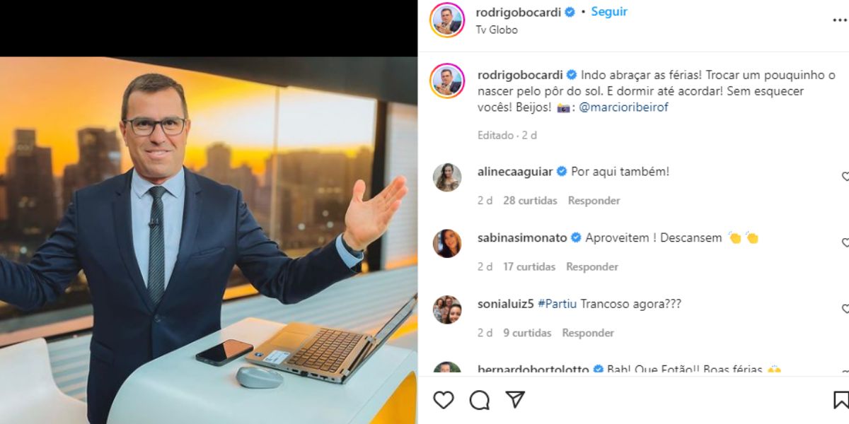 Rodrigo Bocardi surge curtindo as férias fora do país