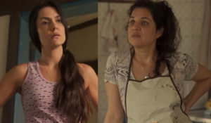 Zefa (Paula Barbosa) terá uma briga feia com Maria Bruaca (Isabel Teixeira) e será demitida em Pantanal (Foto: Reprodução / Globo)