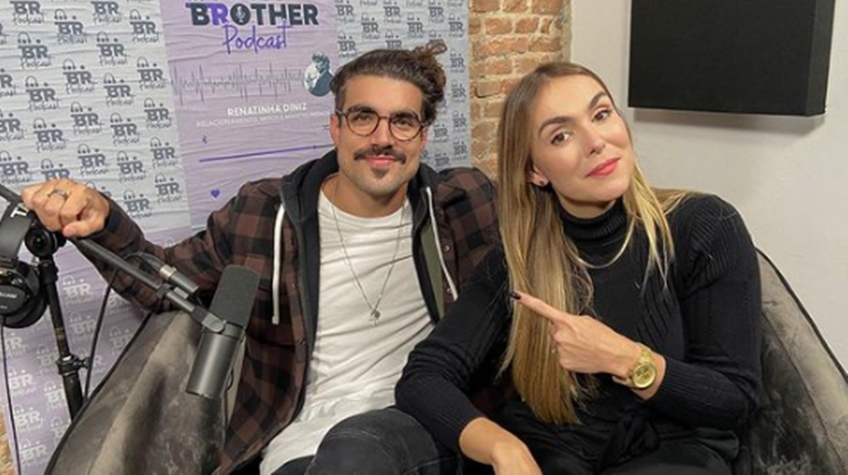 Caio Castro e Renatinha Diniz nos bastidores do podcast "Sua Brother" 