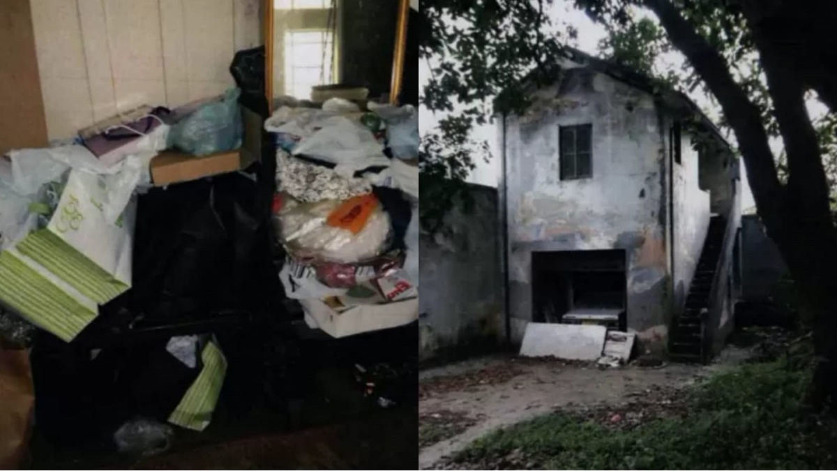 Bagunça dentro da Casa Abandonada e edícula no fundo com carro abandonado há anos