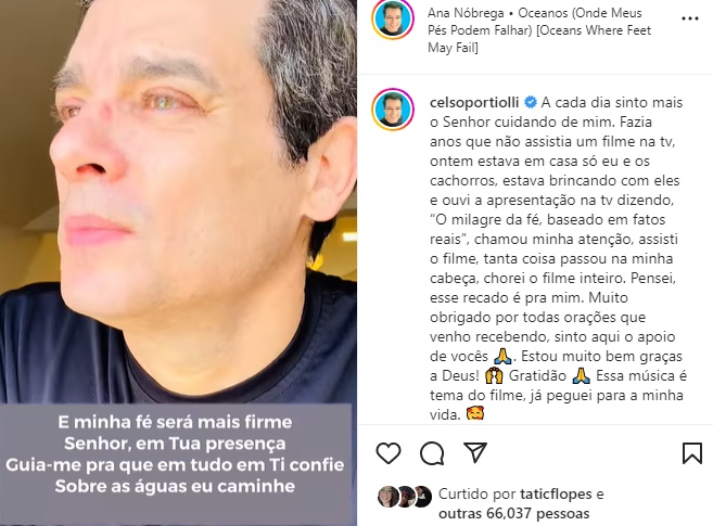 Celso Portiolli exibe vídeo emocinado ao som de louvor e faz agradecimento à Deus