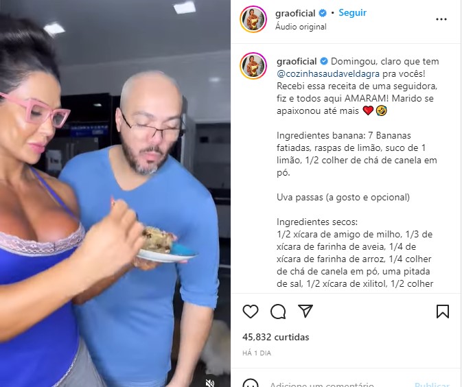 Gracyanne Barbosa servindo Belo com receita de seguidora - Foto: Reprodução