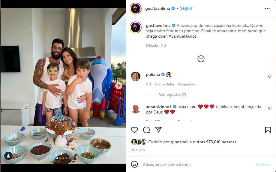 Gusttavo Lima reúne a família e faz homenagem ao filho, Samuel - Foto: Reprodução